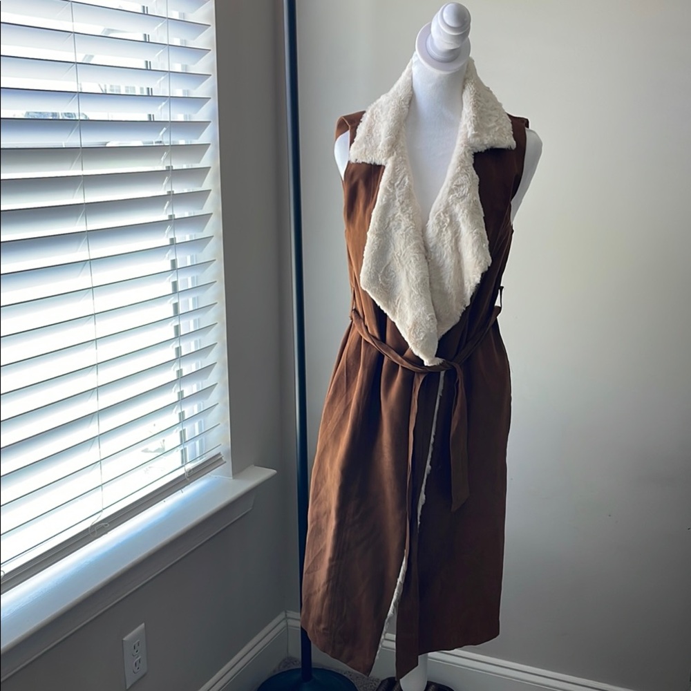 HYFVE Brown Sleeveless Vest with Cream Faux Fur